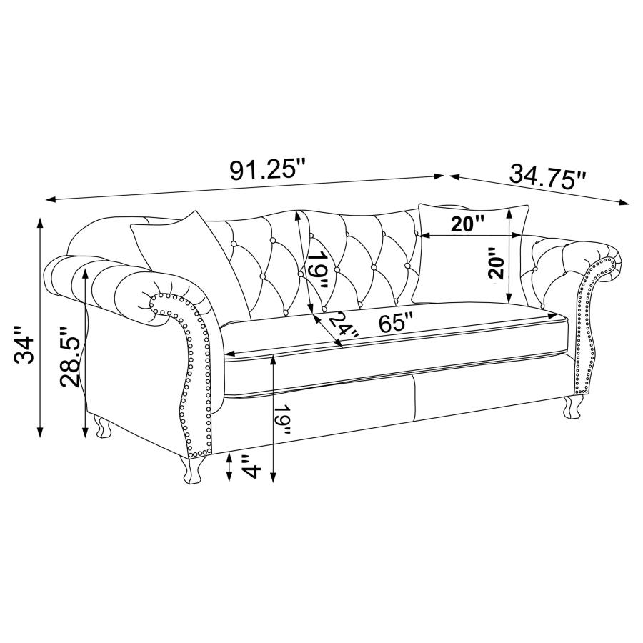 (image for) Frostine 2-piece Upholstered Tufted Sofa Set Silver