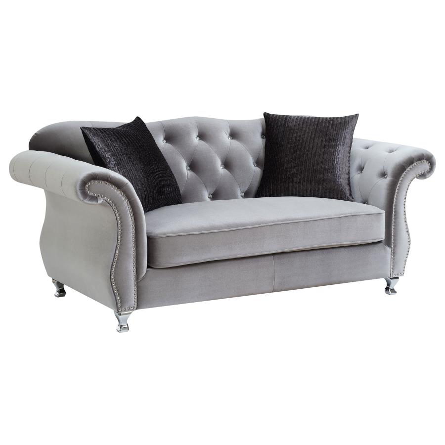 (image for) Frostine Upholstered Rolled Arm Tufted Loveseat Silver