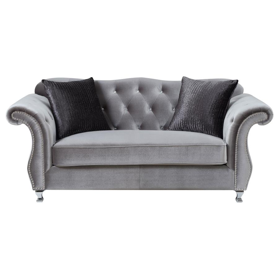 (image for) Frostine Upholstered Rolled Arm Tufted Loveseat Silver