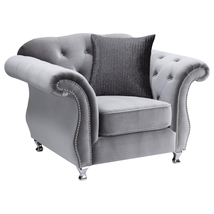 (image for) Frostine Upholstered Rolled Arm Tufted Accent Chair Silver