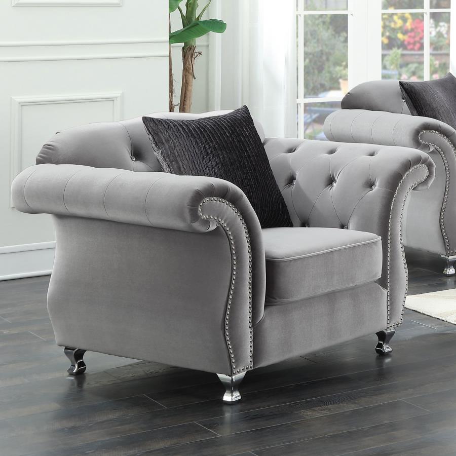 (image for) Frostine Upholstered Rolled Arm Tufted Accent Chair Silver