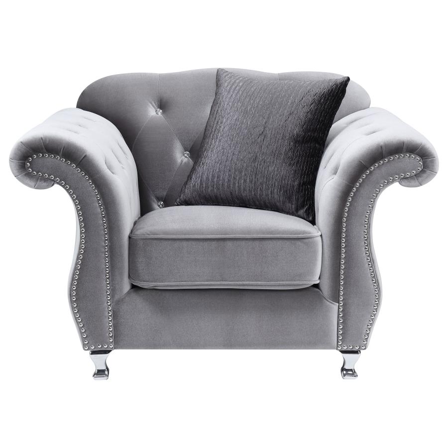 (image for) Frostine Upholstered Rolled Arm Tufted Accent Chair Silver