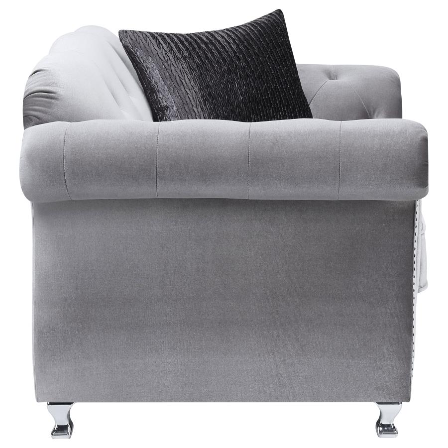 (image for) Frostine Upholstered Rolled Arm Tufted Accent Chair Silver