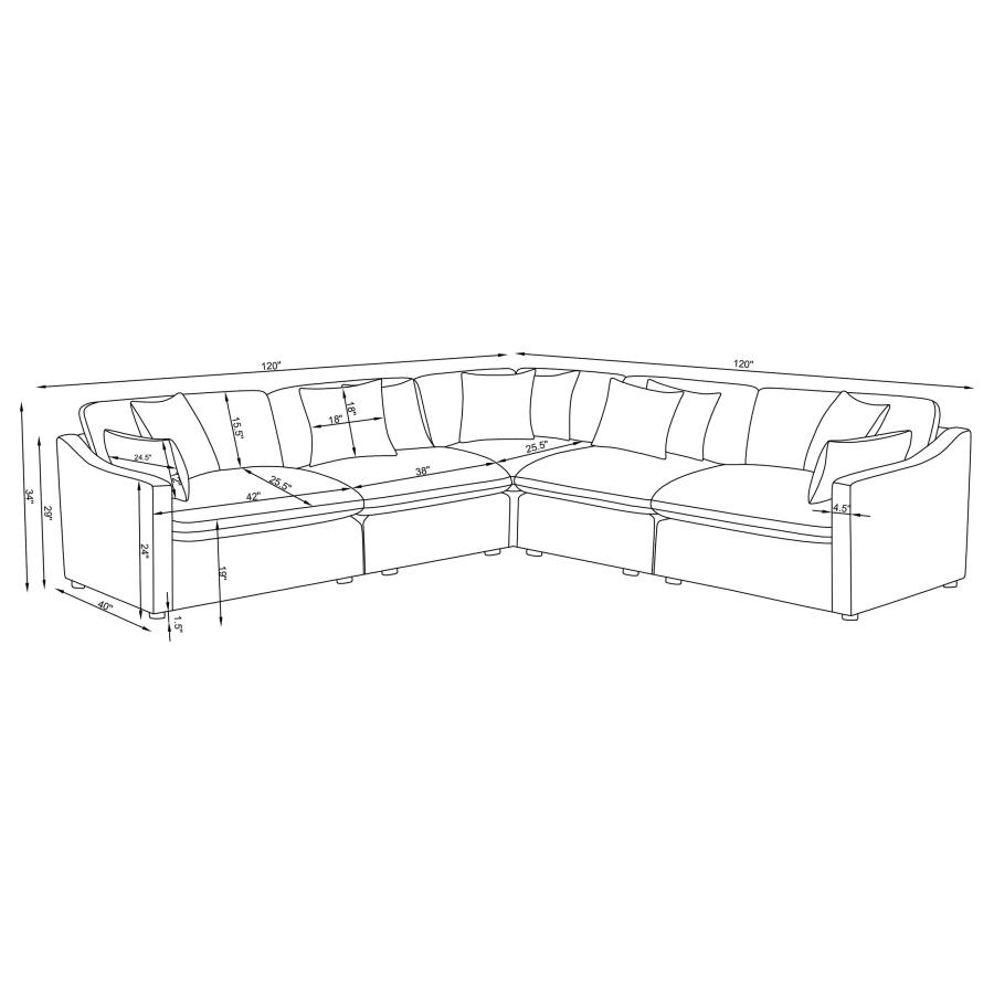 Modal Additional Images for Hobson 5-piece Upholstered Modular Sectional Sofa Charcoal