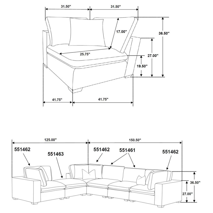 (image for) Lakeview 6-piece Upholstered Modular Sectional Sofa Ivory