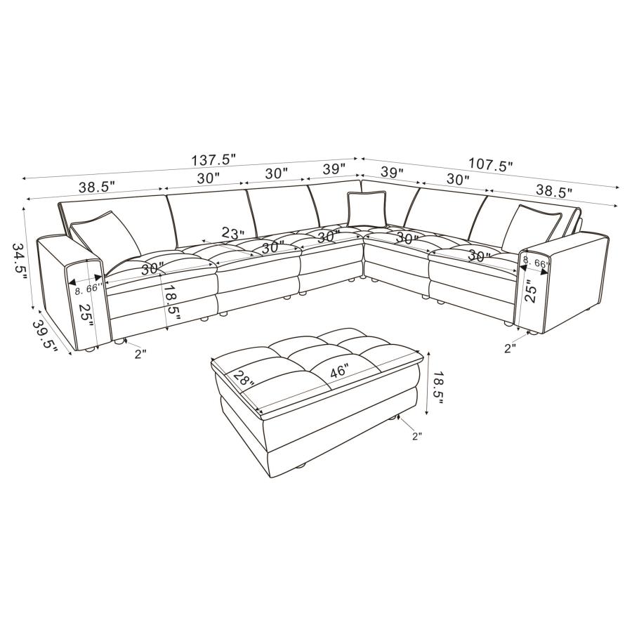 Modal Additional Images for Atlantic 7-piece Upholstered Modular Sectional Sofa Blue