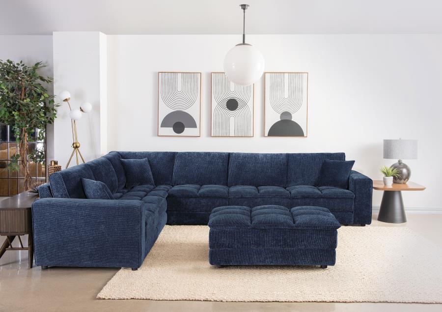 Modal Additional Images for Atlantic Corduroy Upholstered Rectangular Ottoman Blue