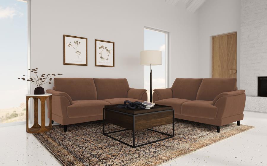 Modal Additional Images for Selma Velvet Upholstered Crescent Arm Sofa Rust