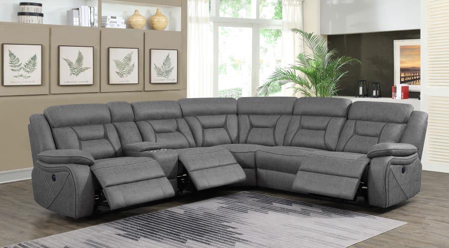 (image for) Higgins Upholstered Power Reclining Sectional Sofa Grey