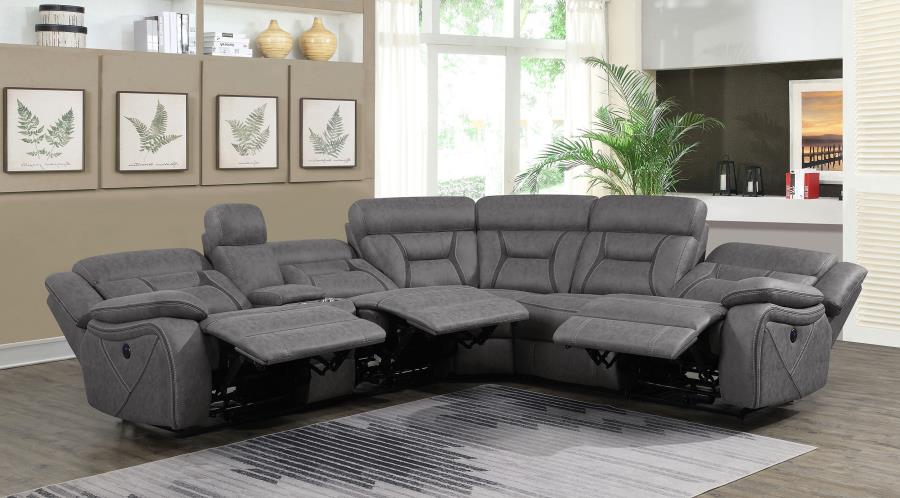 (image for) Higgins Upholstered Power Reclining Sectional Sofa Grey