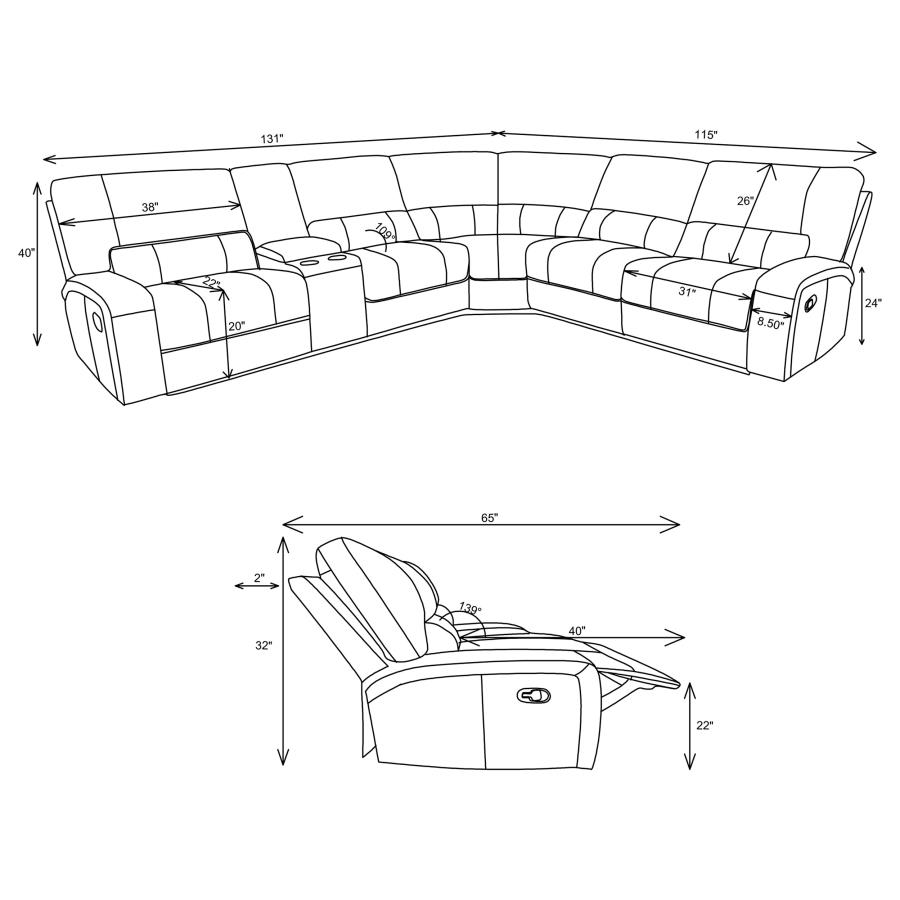 (image for) Brunson 3-piece Upholstered Reclining Sectional Sofa Brown