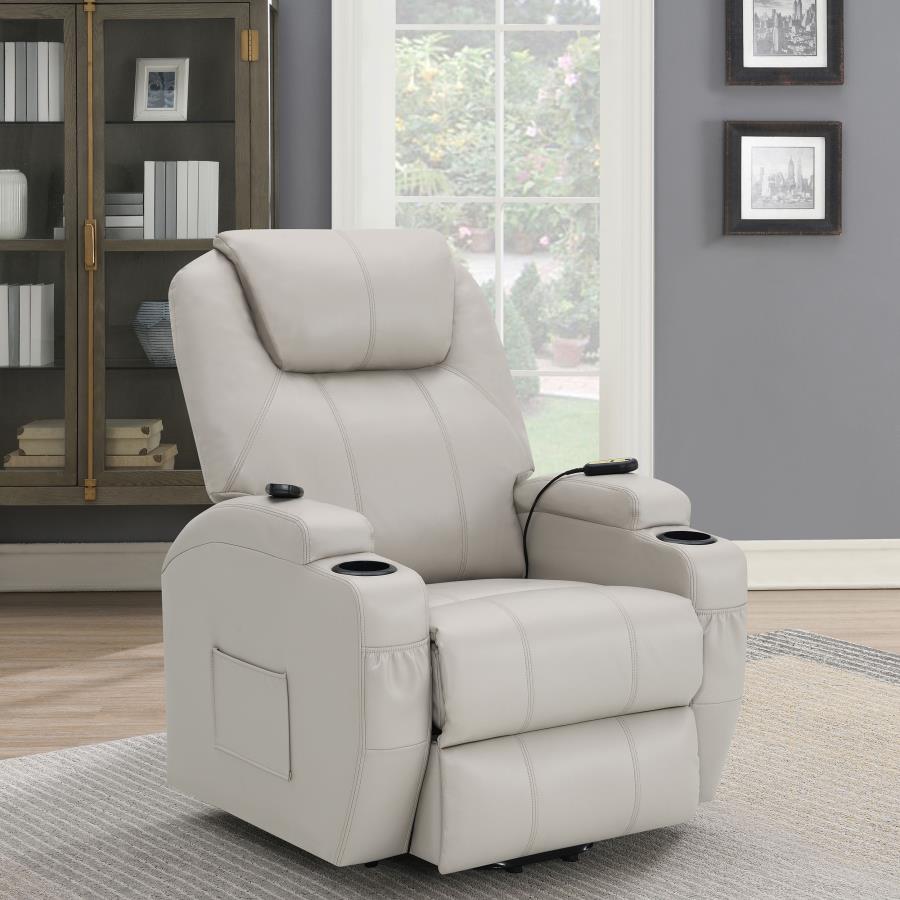 (image for) Sanger Upholstered Power Lift Massage Recliner Champagne