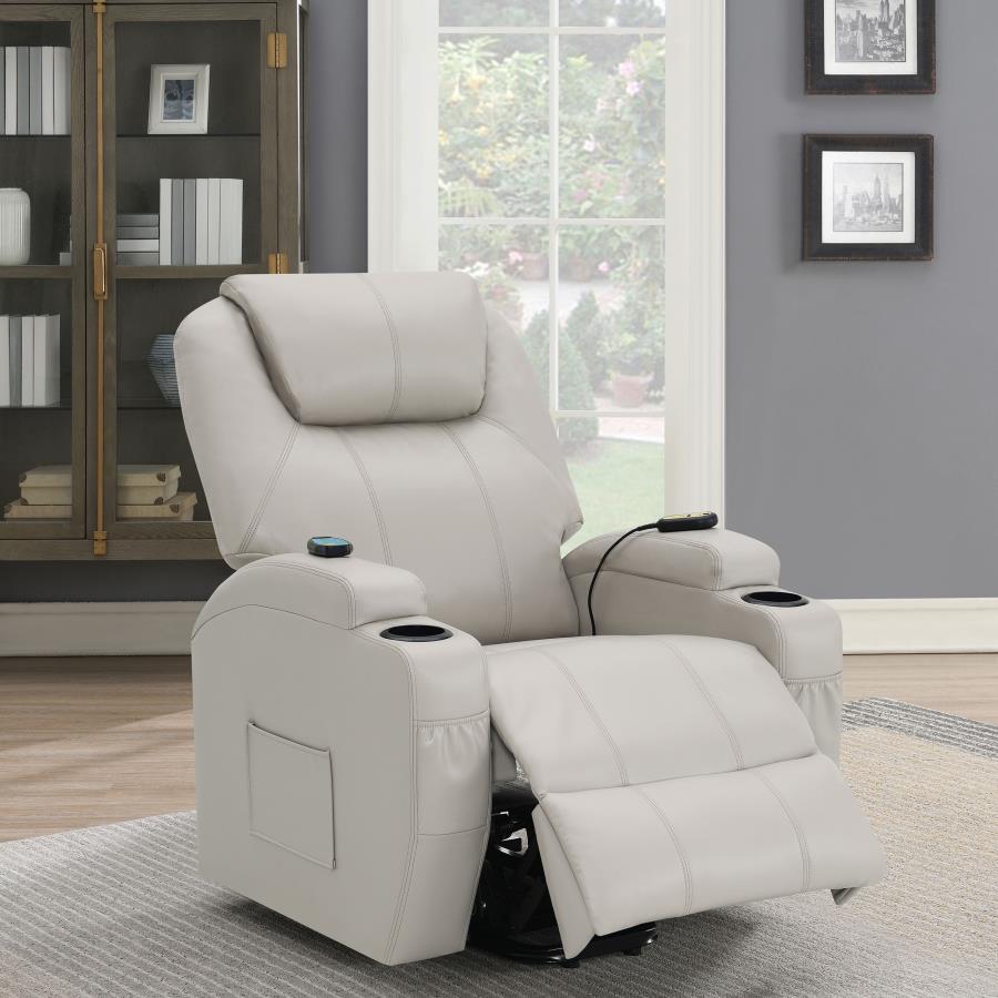 (image for) Sanger Upholstered Power Lift Massage Recliner Champagne