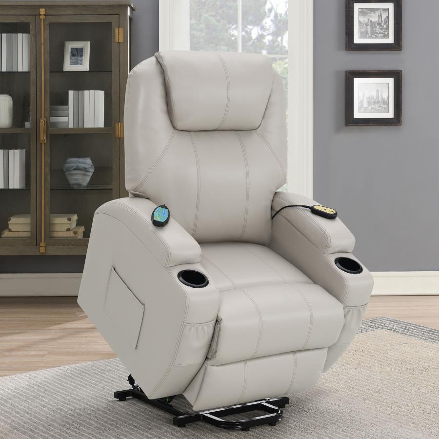 (image for) Sanger Upholstered Power Lift Massage Recliner Champagne