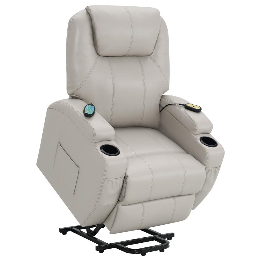 (image for) Sanger Upholstered Power Lift Massage Recliner Champagne