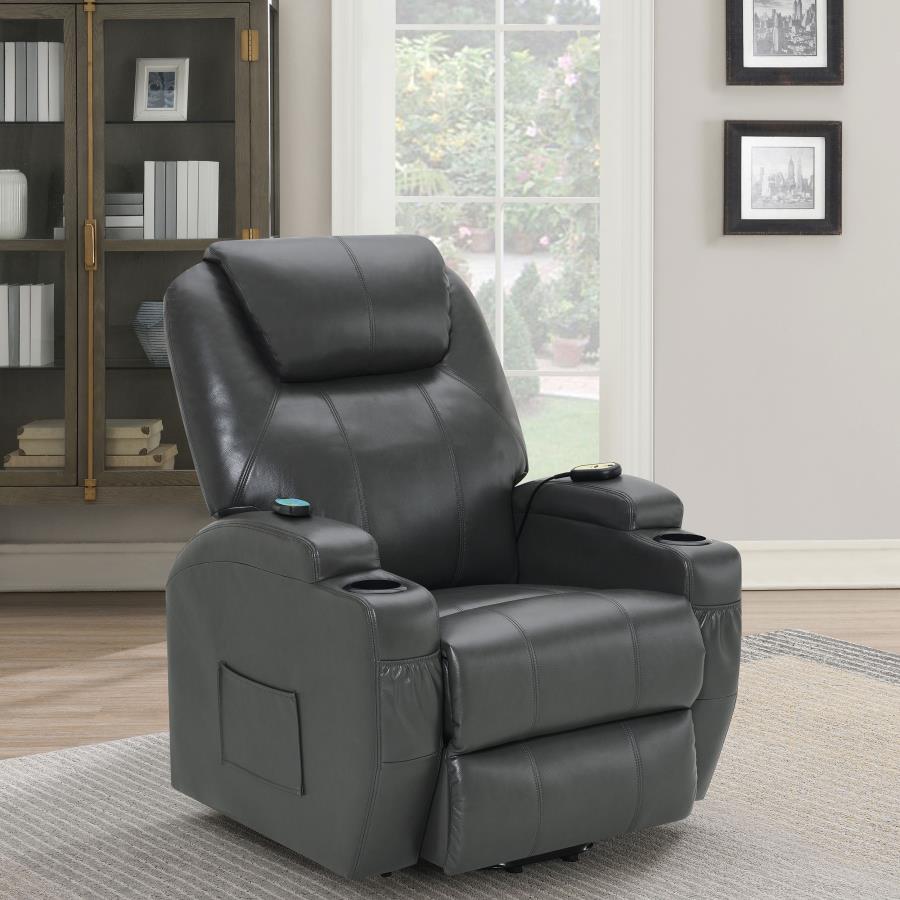 (image for) Sanger Upholstered Power Lift Massage Recliner Charcoal Grey