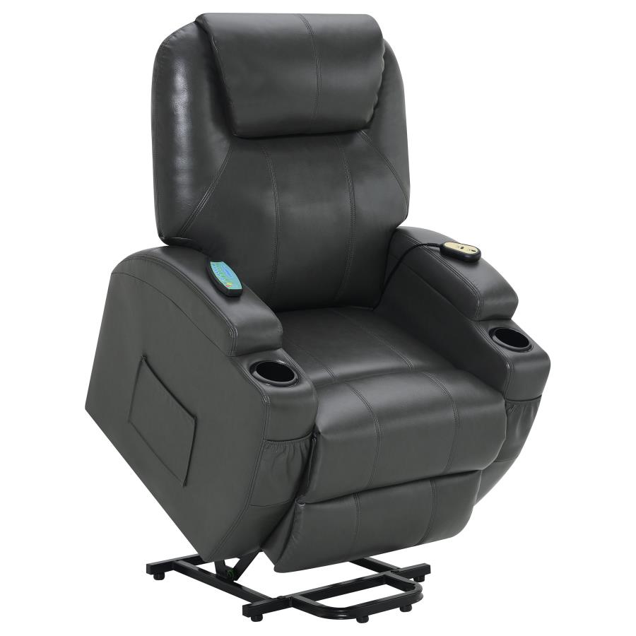 (image for) Sanger Upholstered Power Lift Massage Recliner Charcoal Grey