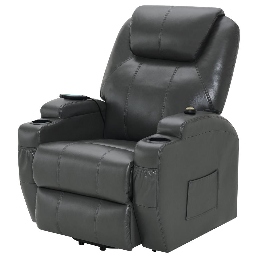 (image for) Sanger Upholstered Power Lift Massage Recliner Charcoal Grey