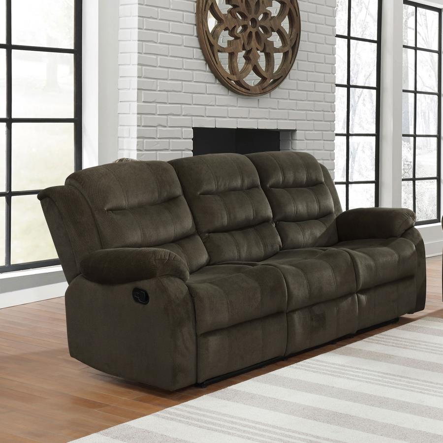 (image for) Rodman Upholstered Padded Arm Reclining Sofa Olive Brown