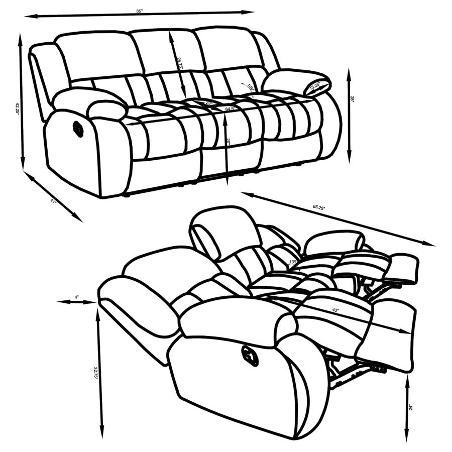 (image for) Weissman Upholstered Padded Arm Reclining Sofa Grey