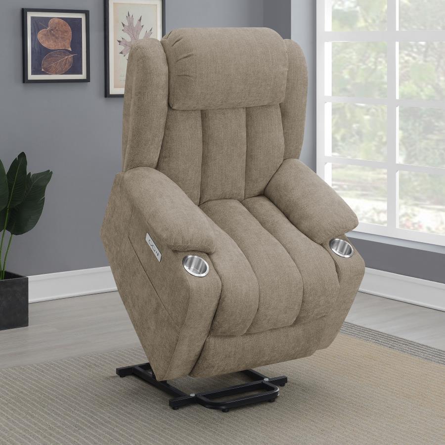 (image for) Houston Upholstered Power Lift Recliner Chair Camel