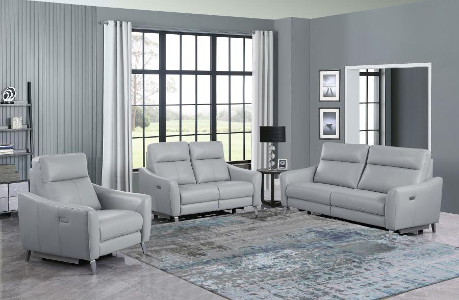 (image for) Derek Upholstered Power Reclining Sofa Light Grey