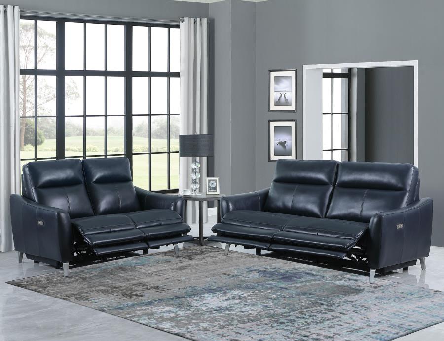 (image for) Derek 2-piece Upholstered Power Reclining Sofa Set Blue