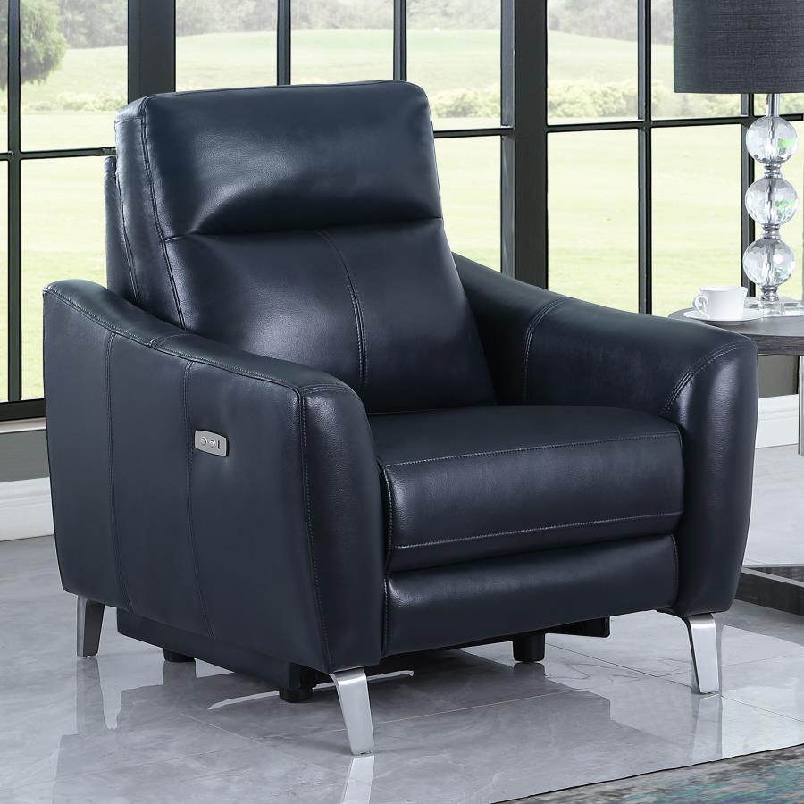 (image for) Derek Upholstered Power Recliner Blue