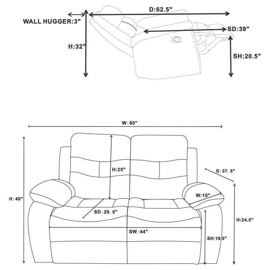 (image for) Nova 3-piece Upholstered Padded Arm Sofa Set Dark Grey