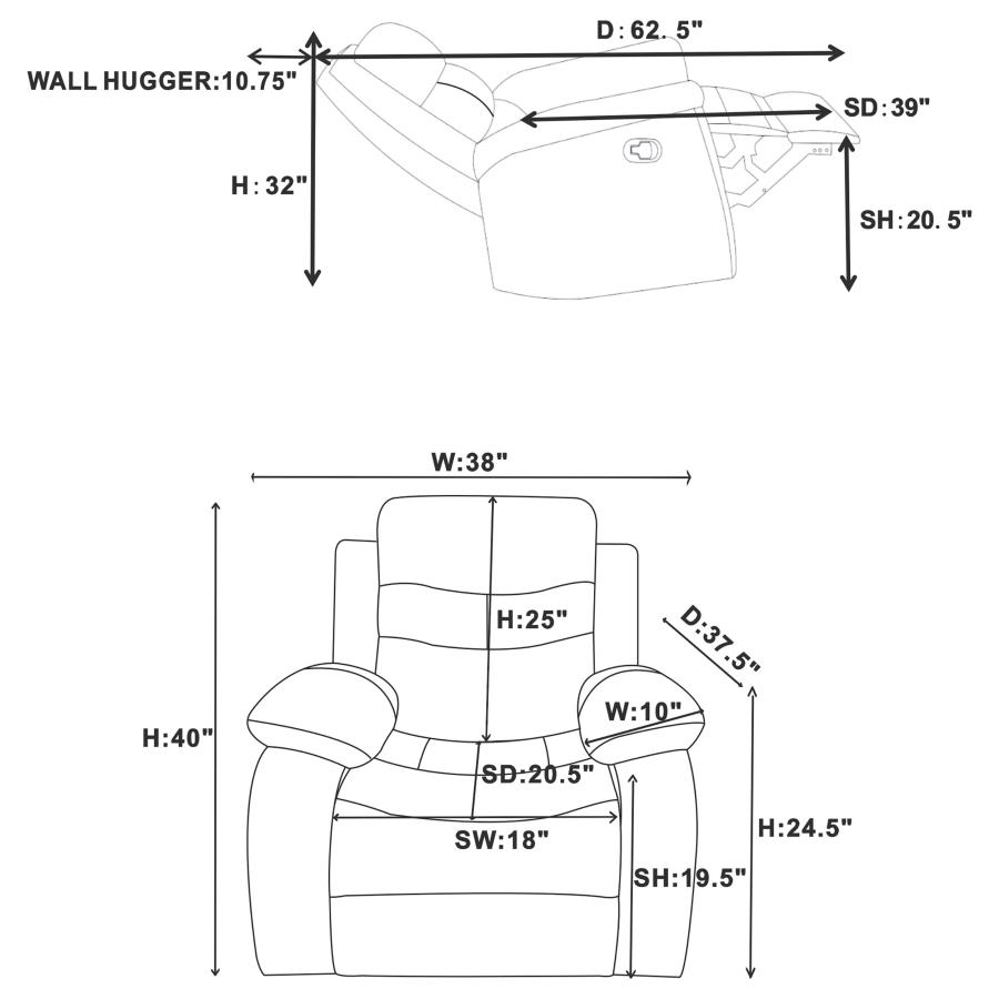 (image for) Nova Upholstered Padded Arm Glider Recliner Dark Grey