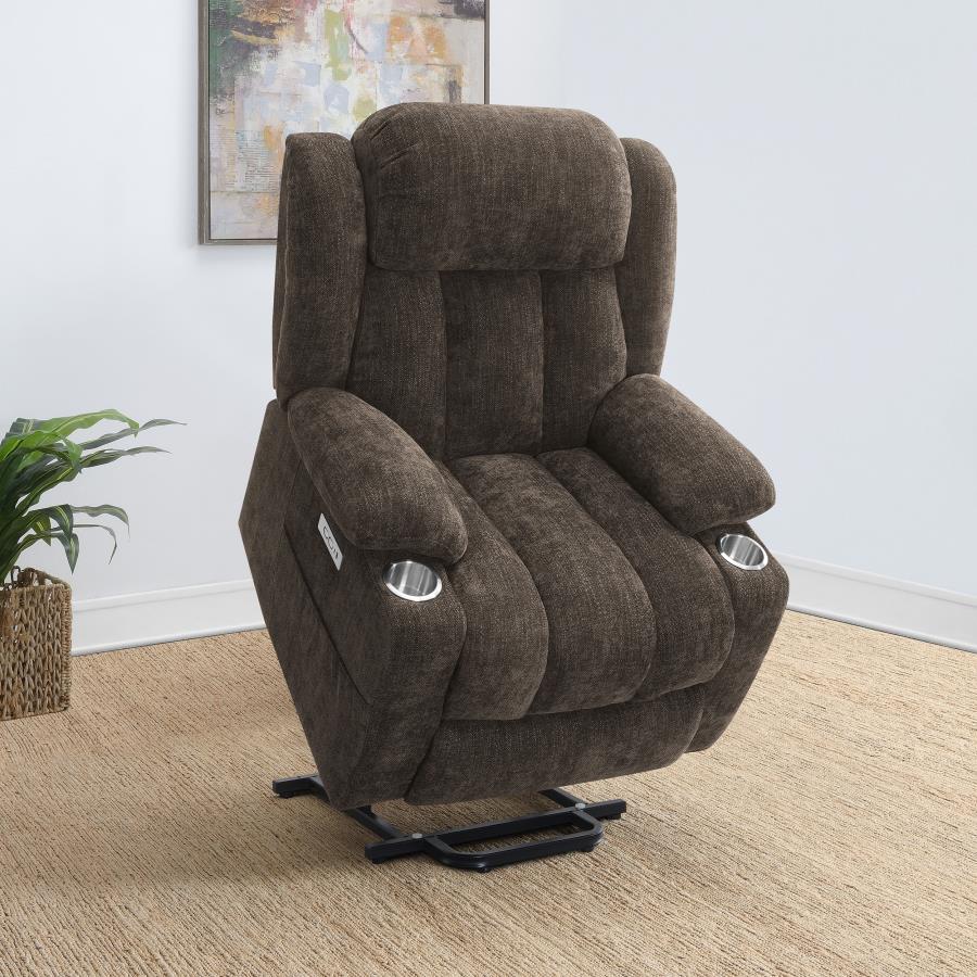 (image for) Houston Upholstered Power Lift Recliner Chair Dark Brown