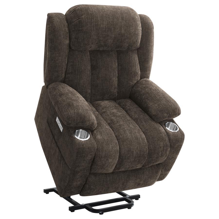 (image for) Houston Upholstered Power Lift Recliner Chair Dark Brown