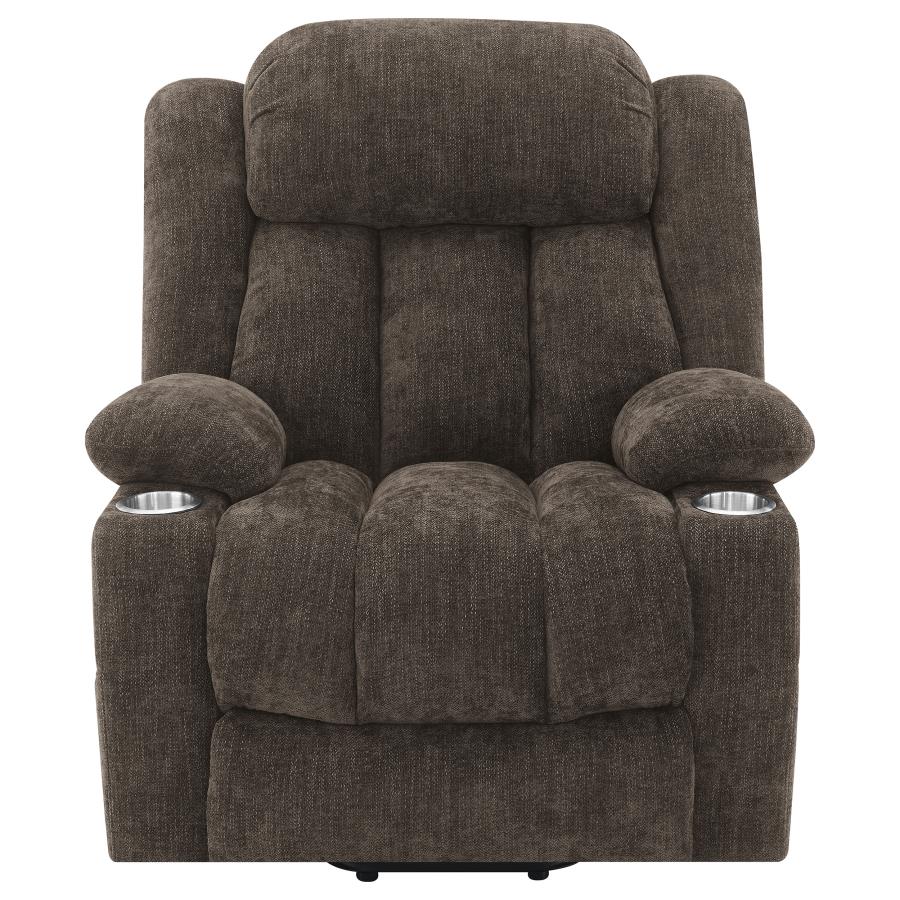 (image for) Houston Upholstered Power Lift Recliner Chair Dark Brown