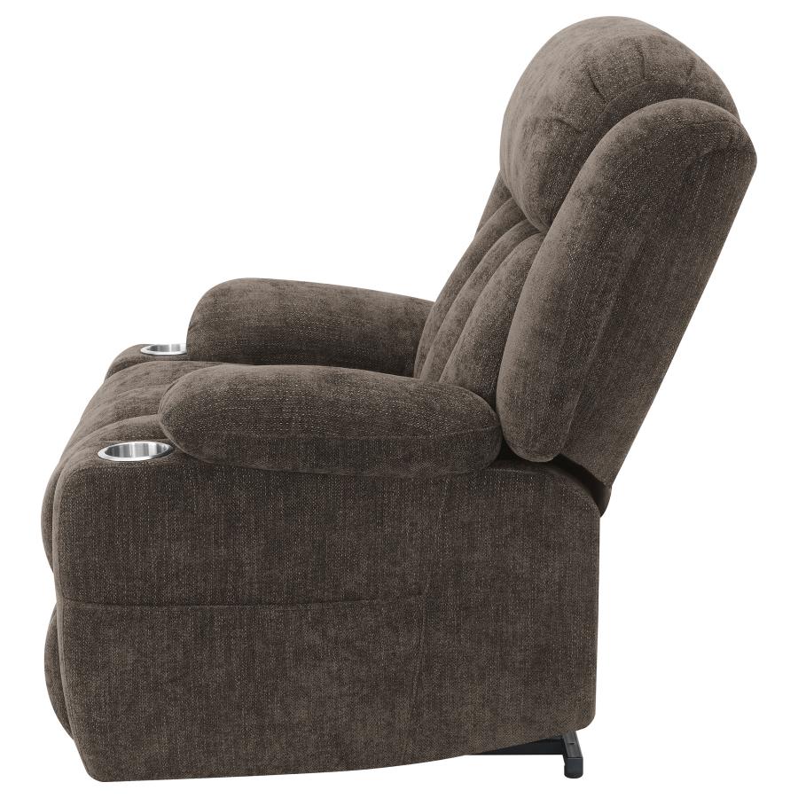 (image for) Houston Upholstered Power Lift Recliner Chair Dark Brown