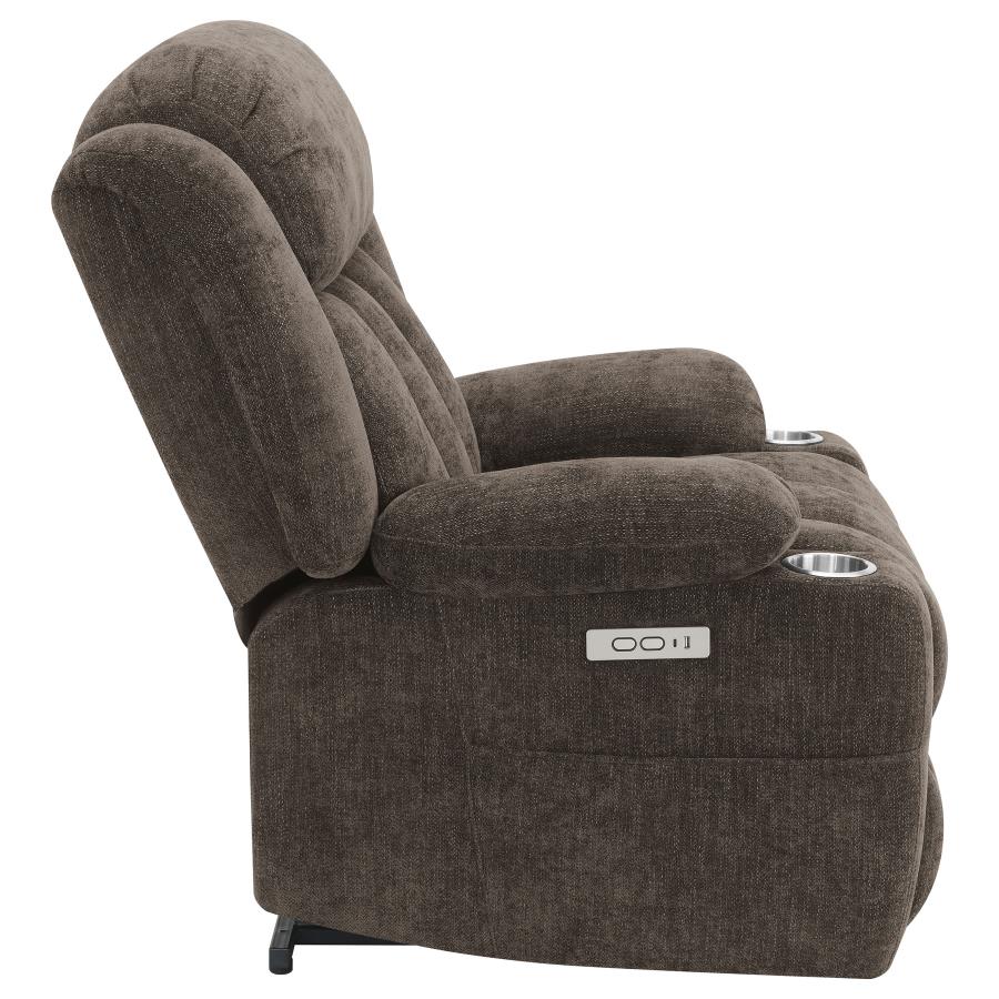 (image for) Houston Upholstered Power Lift Recliner Chair Dark Brown