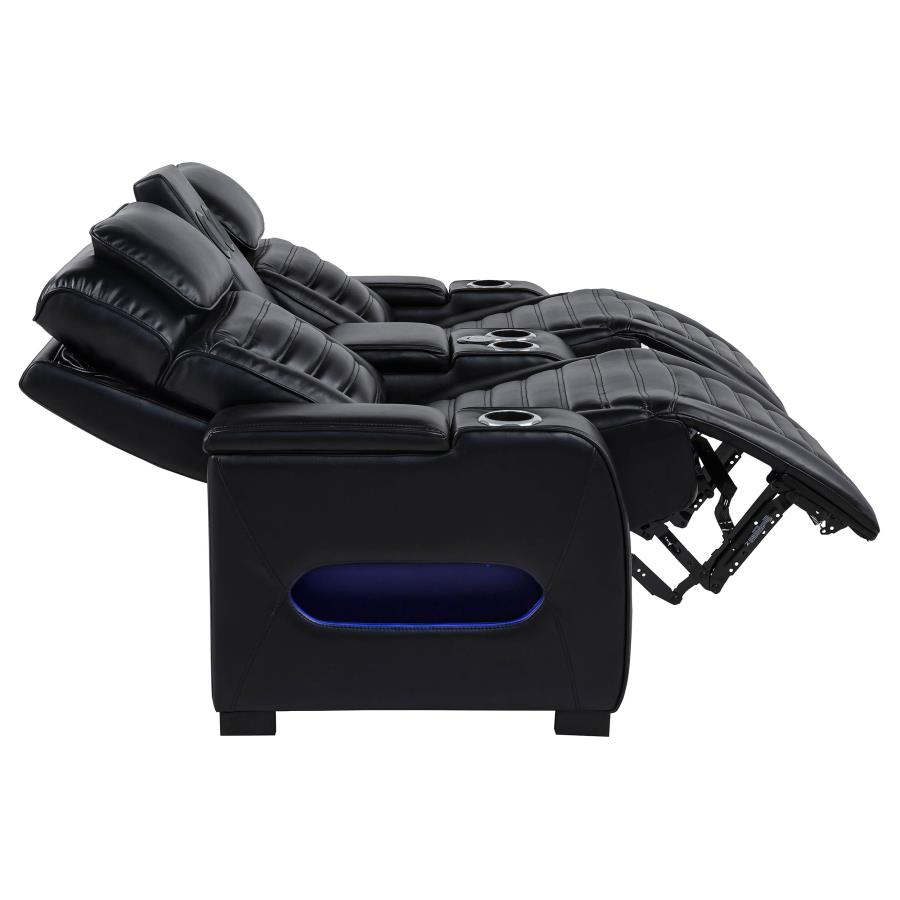 Zuma 2-piece Faux Leather Dual Power LED Sofa Set Black