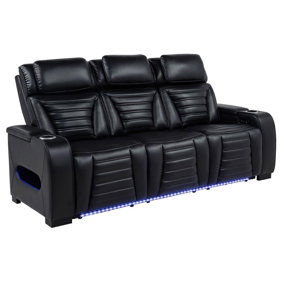 (image for) Zuma Faux Leather Dual Power Reclining LED Sofa Black