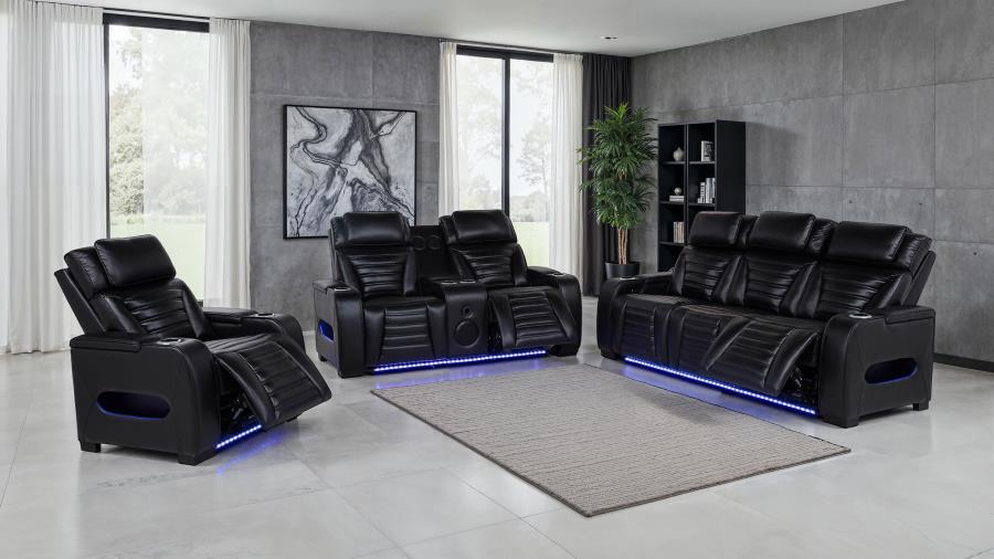 Modal Additional Images for Zuma Faux Leather Dual Power Reclining LED Loveseat Black