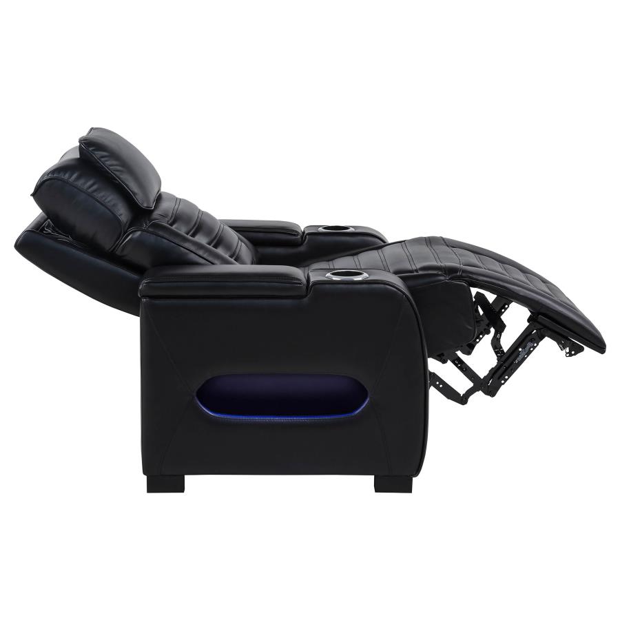 Zuma Faux Leather Upholstered Dual Power LED Recliner Black