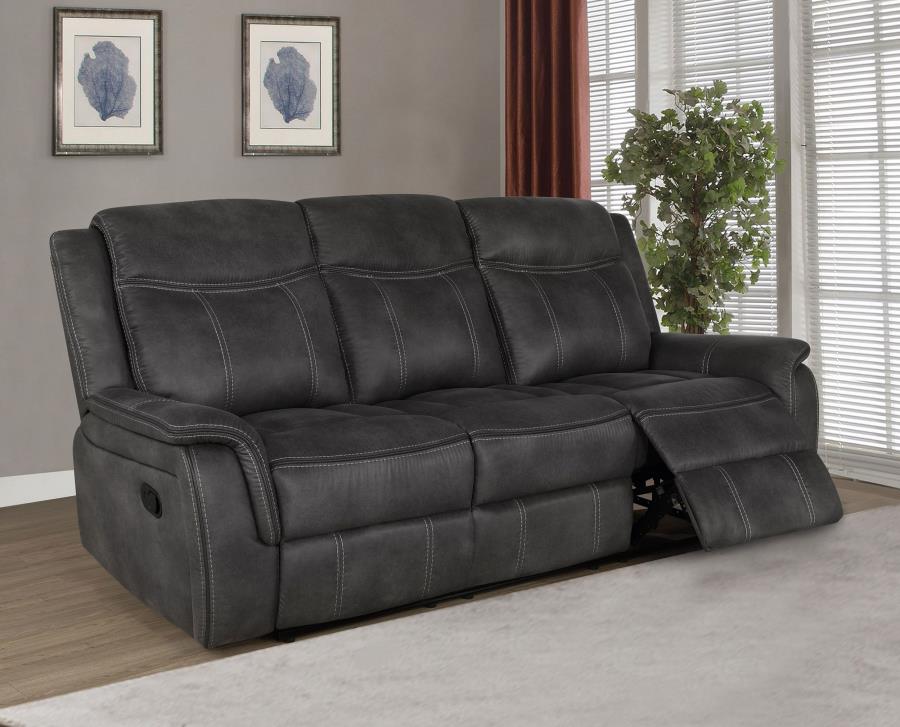 (image for) Lawrence Upholstered Padded Arm Reclining Sofa Charcoal