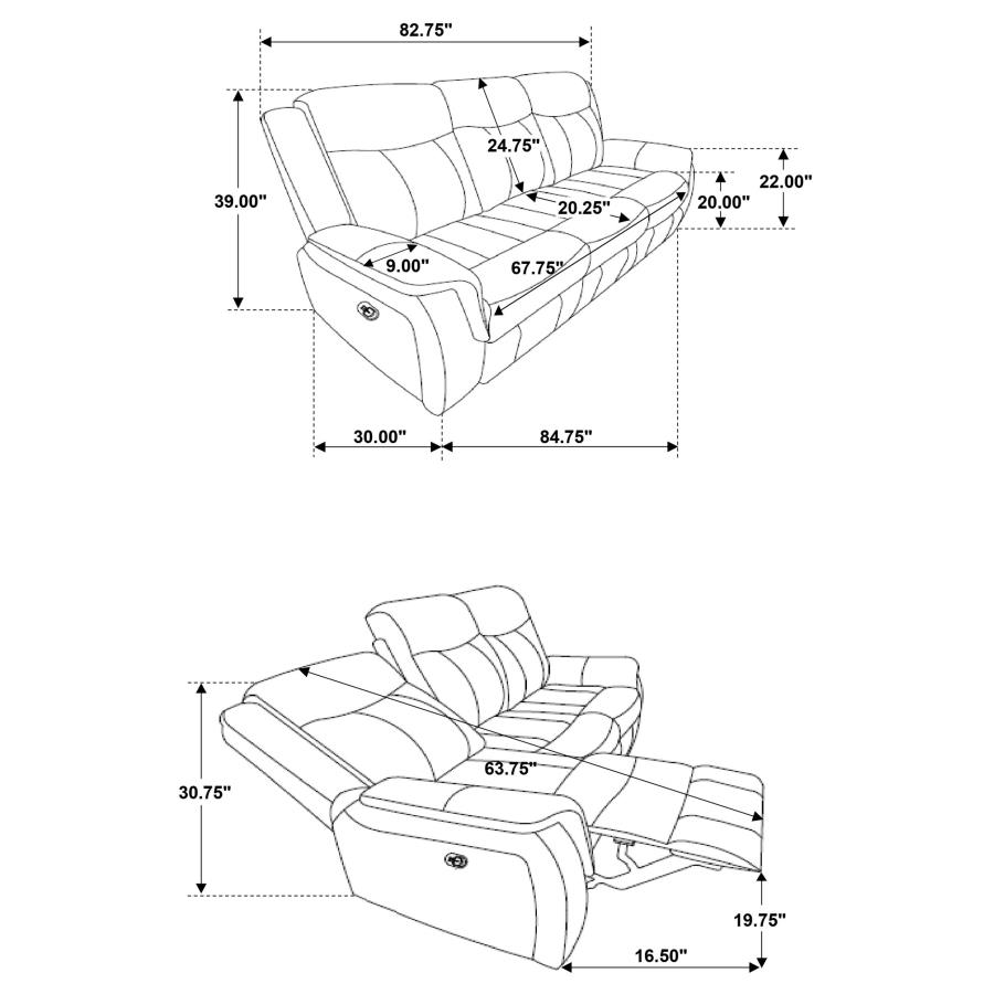 (image for) Lawrence Upholstered Padded Arm Reclining Sofa Charcoal