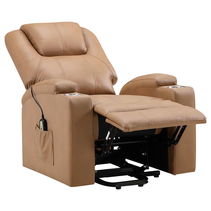 (image for) Armstrong Upholstered Power Lift Massage Recliner Camel