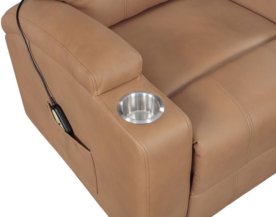 (image for) Armstrong Upholstered Power Lift Massage Recliner Camel