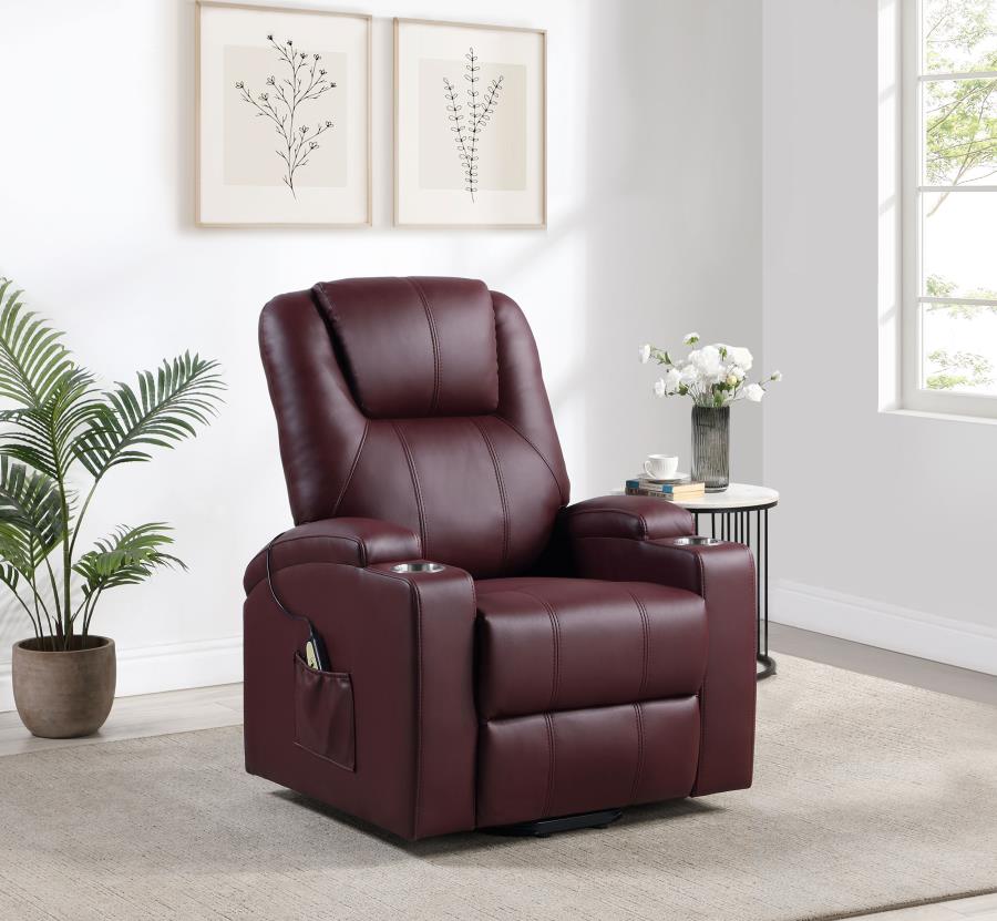 (image for) Armstrong Upholstered Power Lift Massage Recliner Wine Red