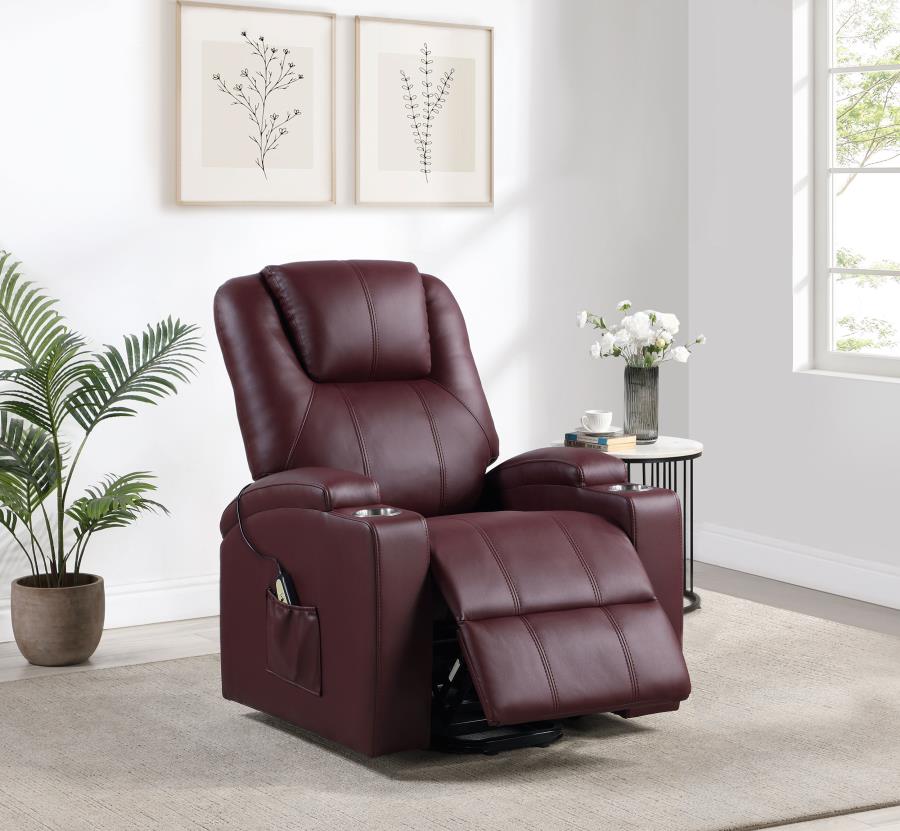 (image for) Armstrong Upholstered Power Lift Massage Recliner Wine Red