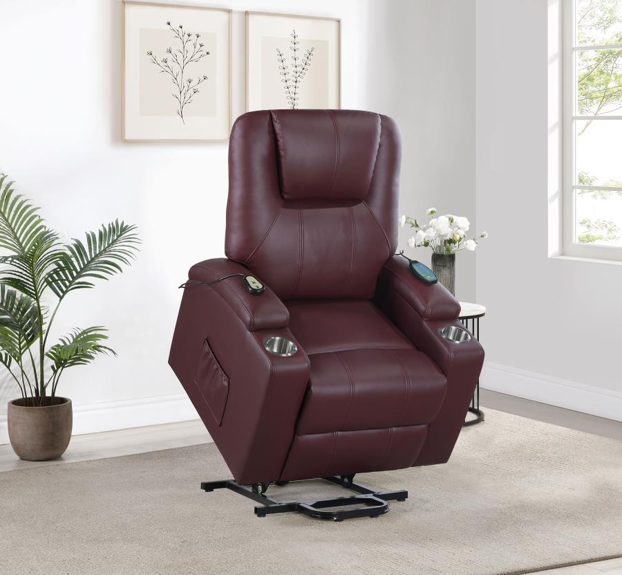 (image for) Armstrong Upholstered Power Lift Massage Recliner Wine Red