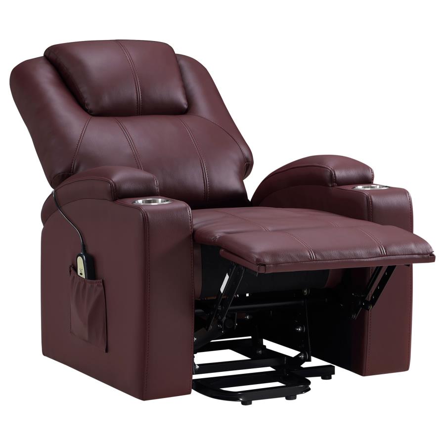 (image for) Armstrong Upholstered Power Lift Massage Recliner Wine Red