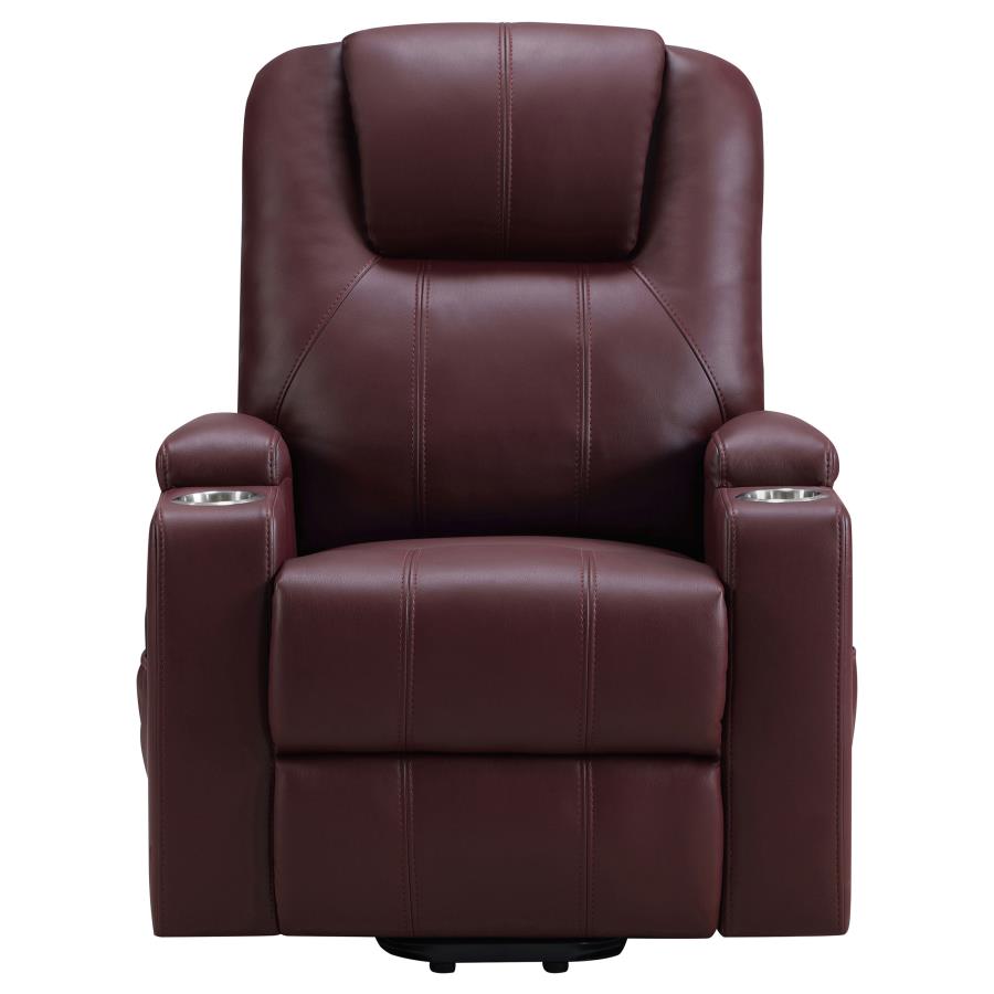 (image for) Armstrong Upholstered Power Lift Massage Recliner Wine Red