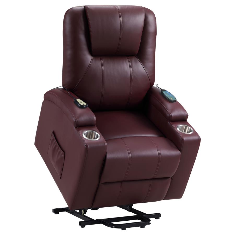 (image for) Armstrong Upholstered Power Lift Massage Recliner Wine Red