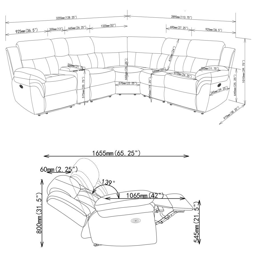 (image for) Bahrain 6-piece Modular Power Reclining Sectional Charcoal